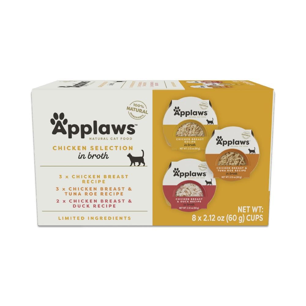 Applaws pote de pollo en caldo, lote de 8 unidades para cenar rápido.