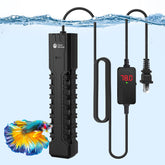 AquaMiracle calentador 300W instalado en interior del acuario con lectura precisa
