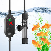 Calentador AquaMiracle compacto con pantalla LED para acuarios pequeños.