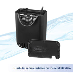 Aqueon QuietFlow 10e clip-colgante para uso en acuarios sin marco.