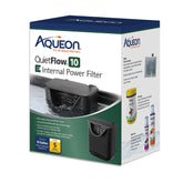 Filtro interior Aqueon QuietFlow 10e para acuarios pequeños, compacto y eficiente.