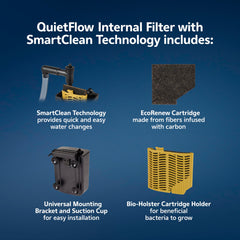 Aqueon QuietFlow para cambios de agua parciales sin retirar el filtro, menos desorden