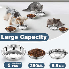Arespark cuenco gato acero inoxidable 14 cm, vista superior, diseño poco profundo que cuida los bigotes.