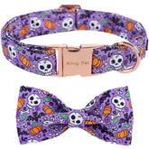 Aring pet collar calabaza con lazo: suave algodon y perfecta para fiestas