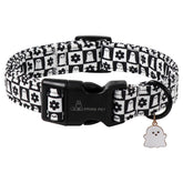 Collar ARING PET Halloween con flor fantasma en blanco y negro, ideal para fiestas caninas.