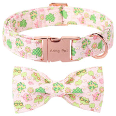Collar Aring Pet con lazo de Dia de San Patricio en rosa y trebol, ideal para paseos.