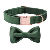 Aring Pet collar con lazo de terciopelo verde oscuro, ideal para paseos con estilo.