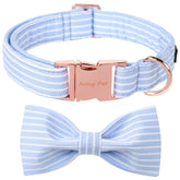 Collar Aring Pet con lazo azul y rayas, cómodo para uso diario.