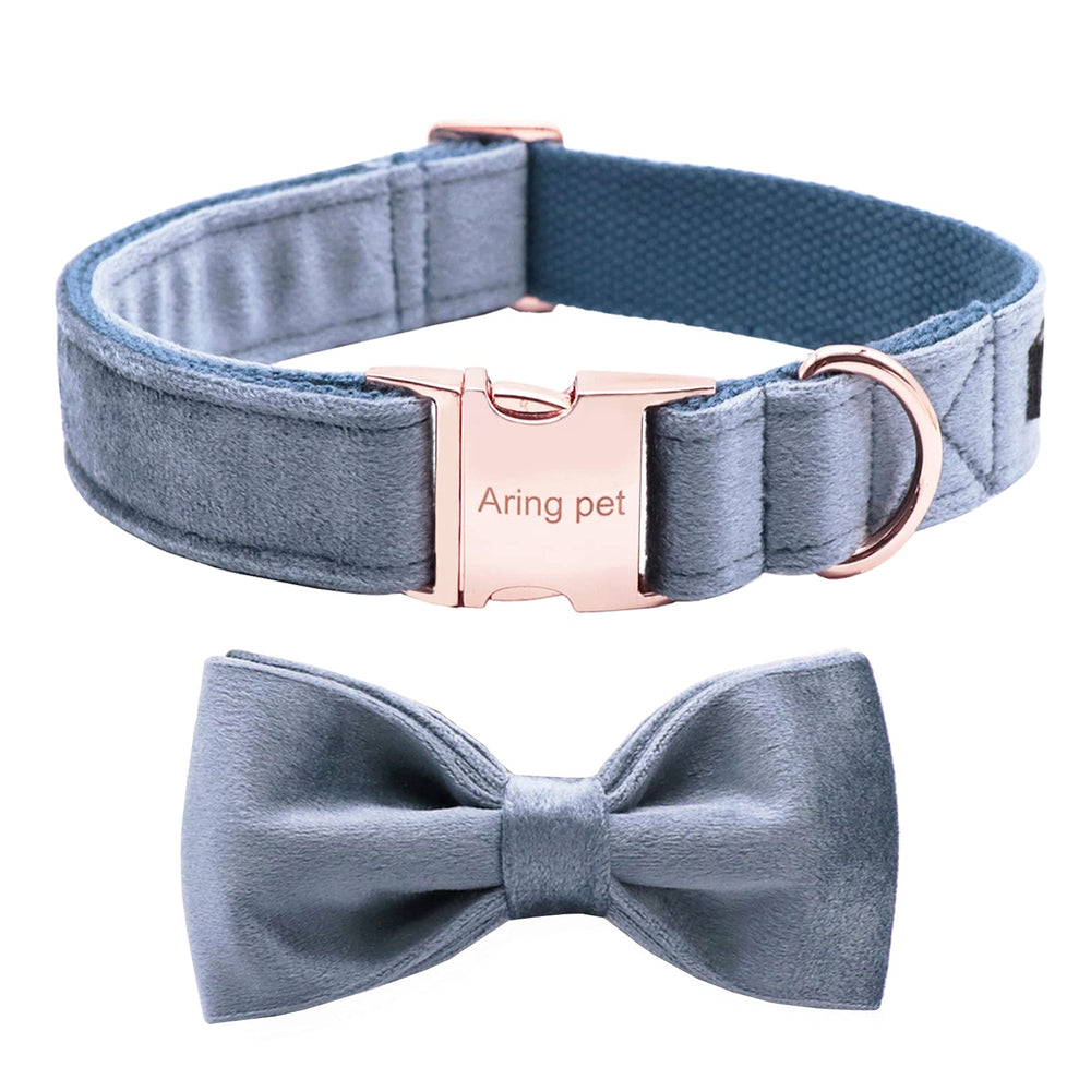 Collar Aring Pet de terciopelo azul XS con lazo desmontable, suave y cómodo.