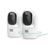 Arlo Essential camara interna 2K con alimentación enchufada para vigilancia continua.
