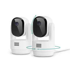 Arlo Essential camara interna 2K con alimentación enchufada para vigilancia continua.