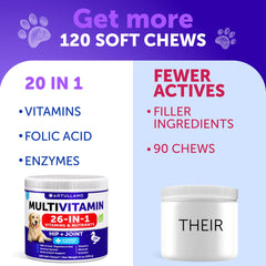 Artullano Dog Multivitamin 26 en 1, enfoque articular para movilidad.