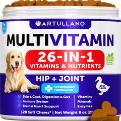 Artullano Dog Multivitamin 26 en 1, masticables para bienestar general.