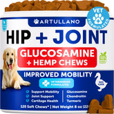 Artullano suplemento caderas para perros, empaque práctico para almacenamiento.