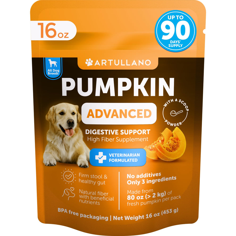 Artullano polvo calabaza para perro, apoyo digestivo suave y natural.