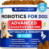 Artullano Probióticos para perros, enfoque digestivo, apoyo a la digestión y confort estomacal.