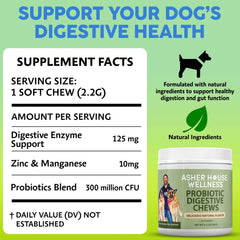 Asher House Wellness probióticos con enzimas para perros, posible alivio estomacal.
