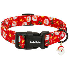 Astdogio collar navideño con Santa, estrella y bastón, ideal para fotos festivas.