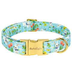 Collar Astdogio para perros pequeños con conejito blanco en azul, ideal para fotos de Pascua.