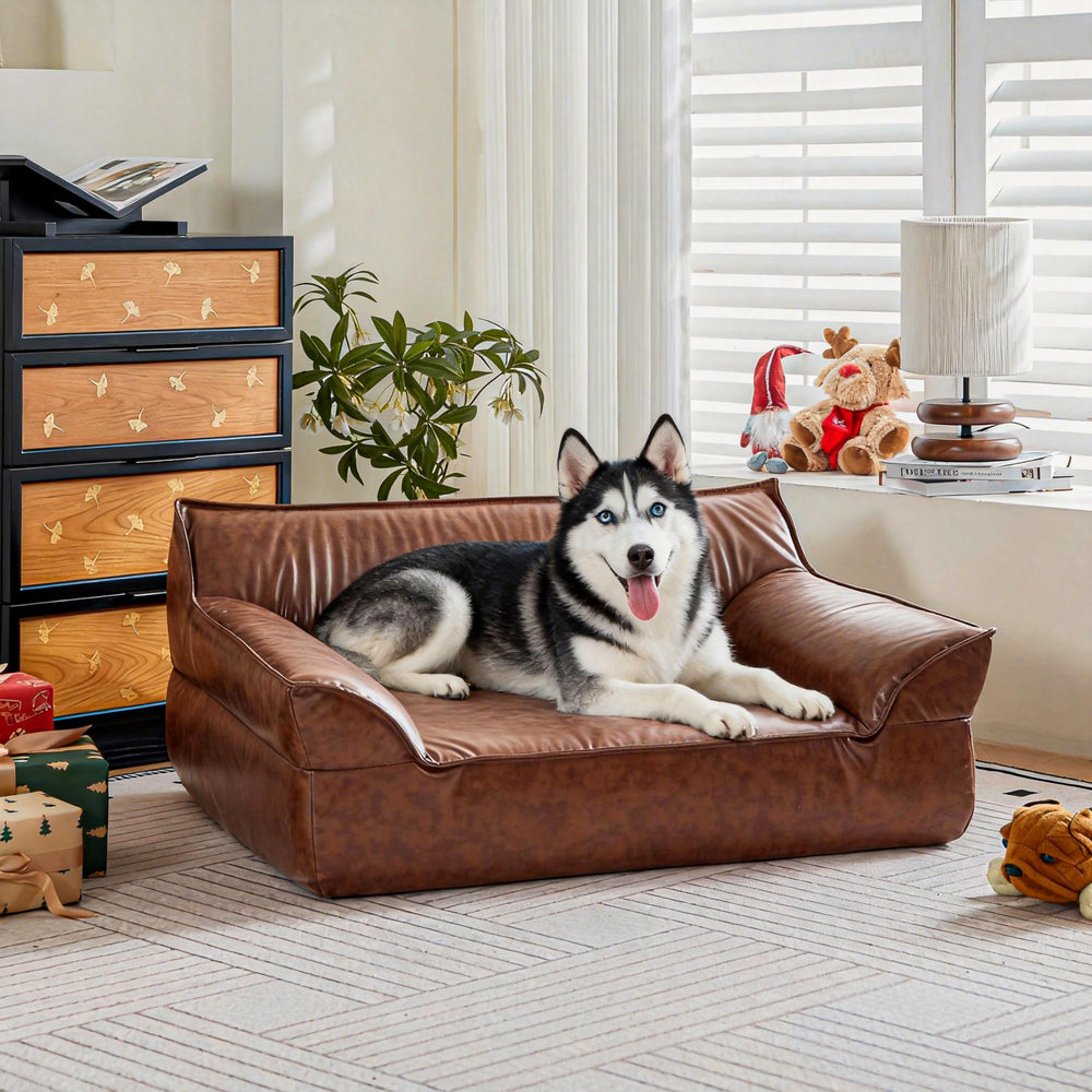 ATJafurn cama para perro cuero elevadas, soporte cómodo para perros grandes.