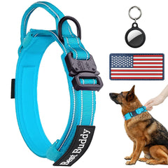 Collar táctico reflectivo AUBELL para perros grandes, mejora visibilidad y seguridad.