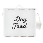 AuldHome Design contenedor para comida de perros, blanco estilo granja, ideal para organizar raciones.