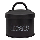 Lata para golosinas de gato de AuldHome Design, esmaltado negro, almacenamiento compacto.