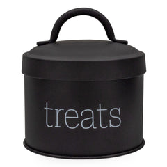Lata para golosinas de gato de AuldHome Design, esmaltado negro, almacenamiento compacto.