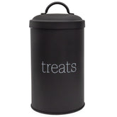 Tarro esmaltado AuldHome Design negro frente, ideal para golosinas de perro