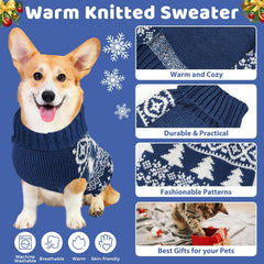 Sudadera navideña AURUZA para perro azul talla L, cómodo cuello tortuga.