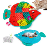 AWOOF Cat Mat forma pescado, perfecta para juego interactivo y descanso cómodo