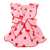 AXIIJGL vestido para perro pequeño con estampado de fresa y lazo, cómodo para paseos.