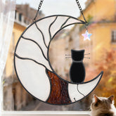 Ayadon Gato Memoria colgante para ventana con luna y árbol de la vida, recuerdo duradero.