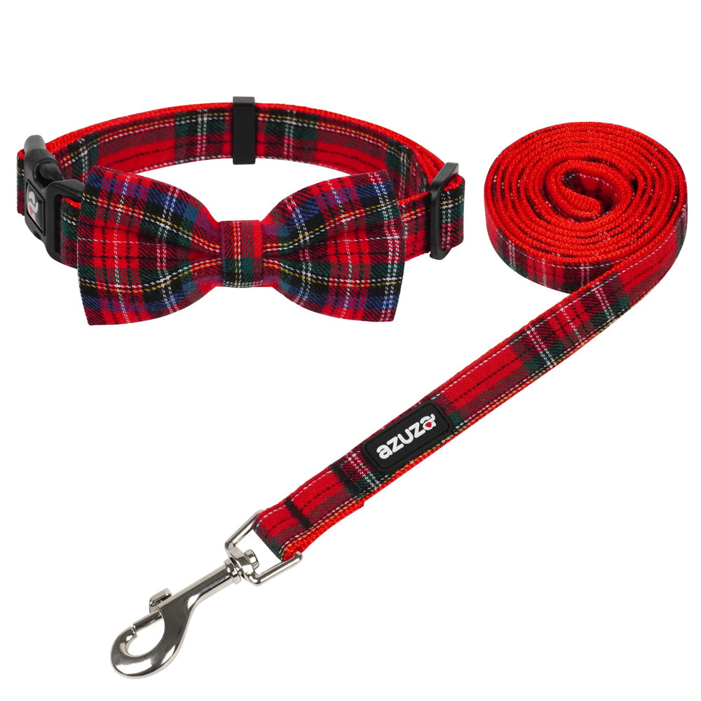 azuza collar navideno con patron de cuadros, ideal para paseos festivos y elegantes.