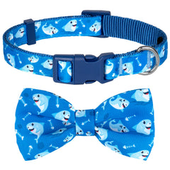 Collar azuza con lazo y tiburón, ideal para salidas veraniegas.