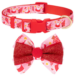 Collar azuza con impresión Santa para perros, perfecto para fotos navideñas.