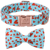 Collar Babole Pet con corazones rojos y lazo azul para San Valentín, primera toma en estilo