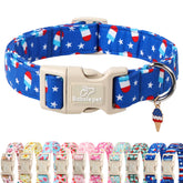 Collar Babole Pet 4 de julio azul con estrellas, ideal para paseos festivos.