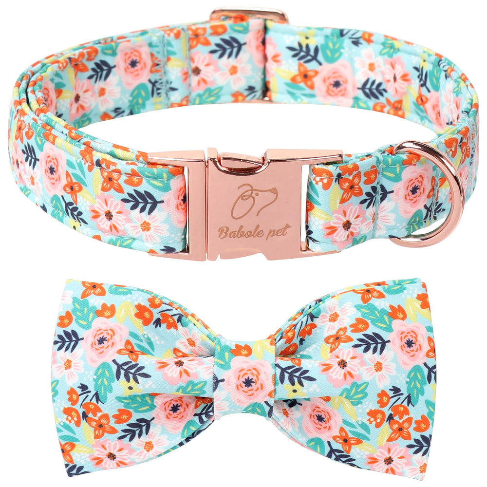 Babole Pet collar floral lazo azul, ideal para paseos primaverales con estilo