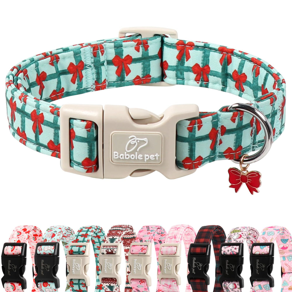 Collar Babole Pet navideño XS con lazo rojo, look festivo y cómodo.
