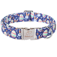Collar Babole Pet con patrón Pascua conejo y huevos, ideal para paseos festivos.