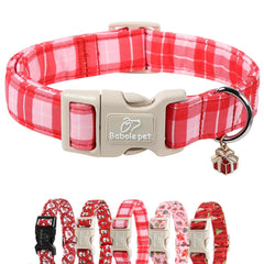 Babole Pet collar-perro-cuadros-rojo-rosa, ideal para paseos diarios y sesiones de fotos.
