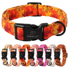 Collar Babole Pet para perro con hojas de arce doradas, ideal para paseos otoñales.