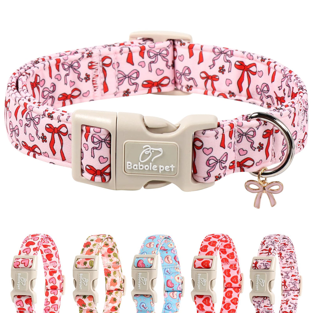 Babole Pet collar con corazón y lazo rosa, ideal para paseos diarios.