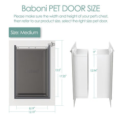 Baboni apertura de 8 1/4 por 12 1/4 pulgadas, tamaño cómodo para perros y gatos pequeños.