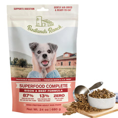 Badlands Ranch: bolsa frontal, lista para servir comida canina de alta proteína.