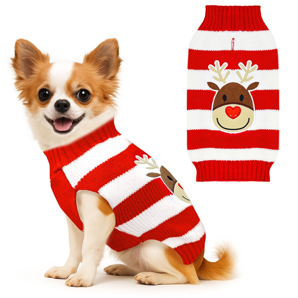 BAEJMJK suéter navideño para perro con rayas y renos, ideal para fotos festivas.