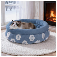 BALANCE cama para gatos redonda de 23 pulgadas en azul, comodidad envolvente para siestas