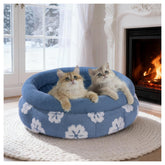 Cama BALANCE redonda azul de 20 pulgadas para gatos pequeños y confortables.