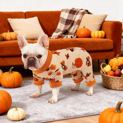 Pijama BAOBICUTE de perro con diseño de calabaza, suave y cálido para días fríos.